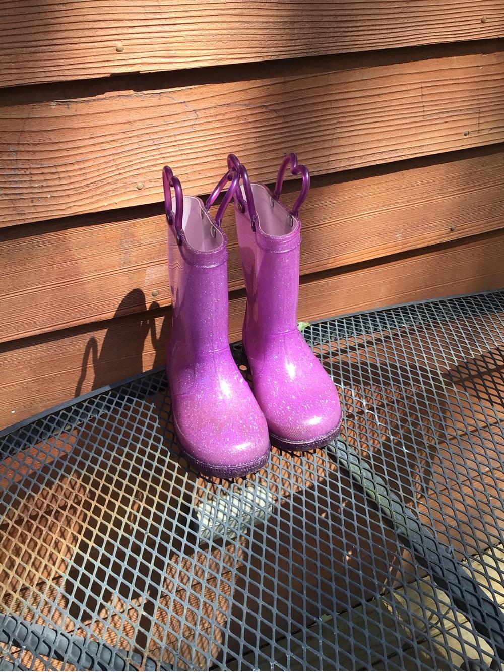 Girls' Sparkly Purple Light Up Rain Boots with Heart -Toddler Size 10